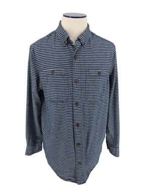 Duluth Free Swingin Flannel Slim Fit Shirt Blue Stripe Long Sleeve Button Large